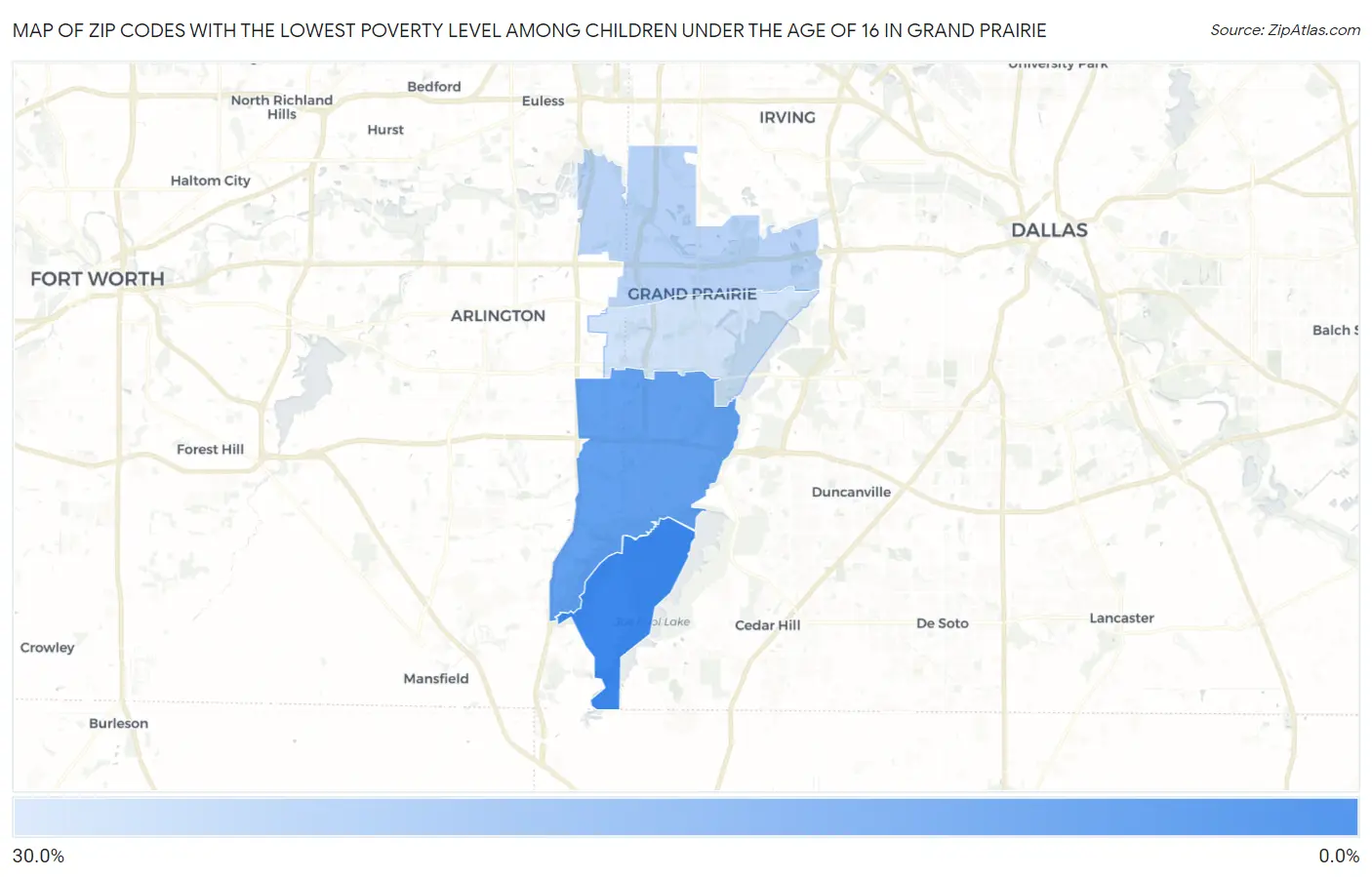 Zip Codes with the Lowest Poverty Level Among Children Under the Age of 16 in Grand Prairie Map