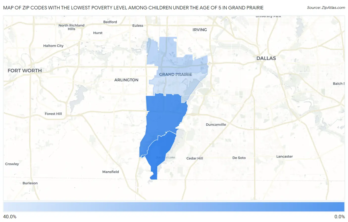 Zip Codes with the Lowest Poverty Level Among Children Under the Age of 5 in Grand Prairie Map