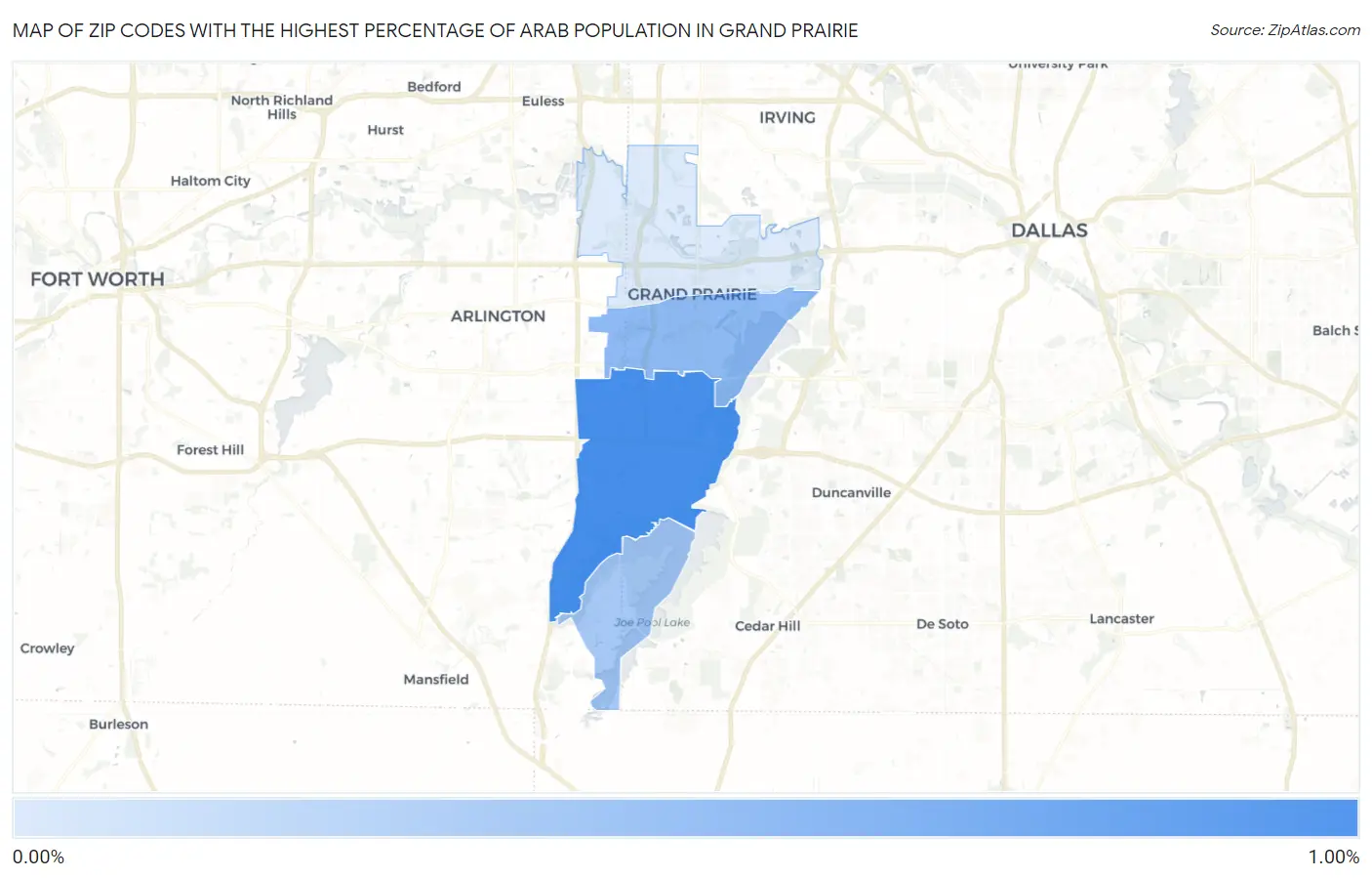 Zip Codes with the Highest Percentage of Arab Population in Grand Prairie Map
