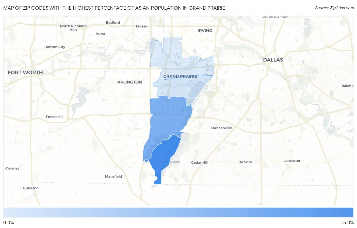 Zip Codes with the Highest Percentage of Asian Population in Grand Prairie Map