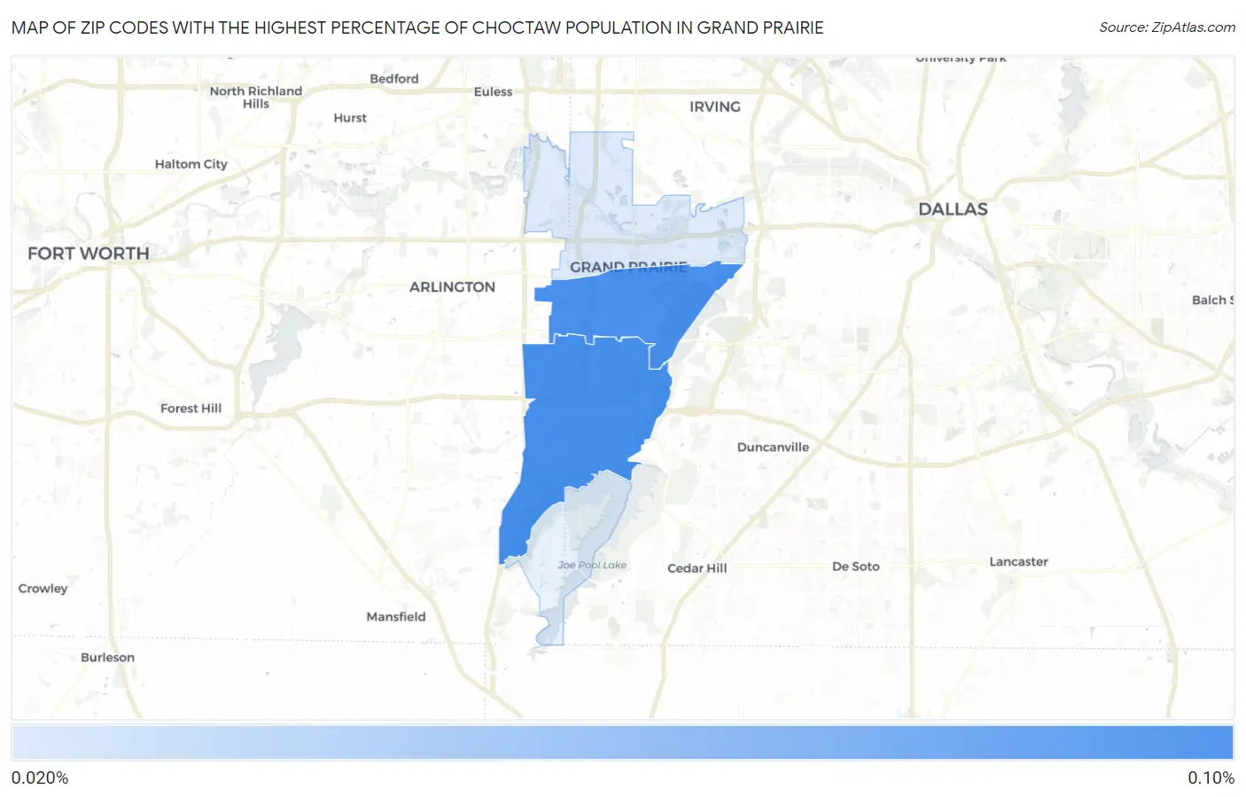 Zip Codes with the Highest Percentage of Choctaw Population in Grand Prairie Map