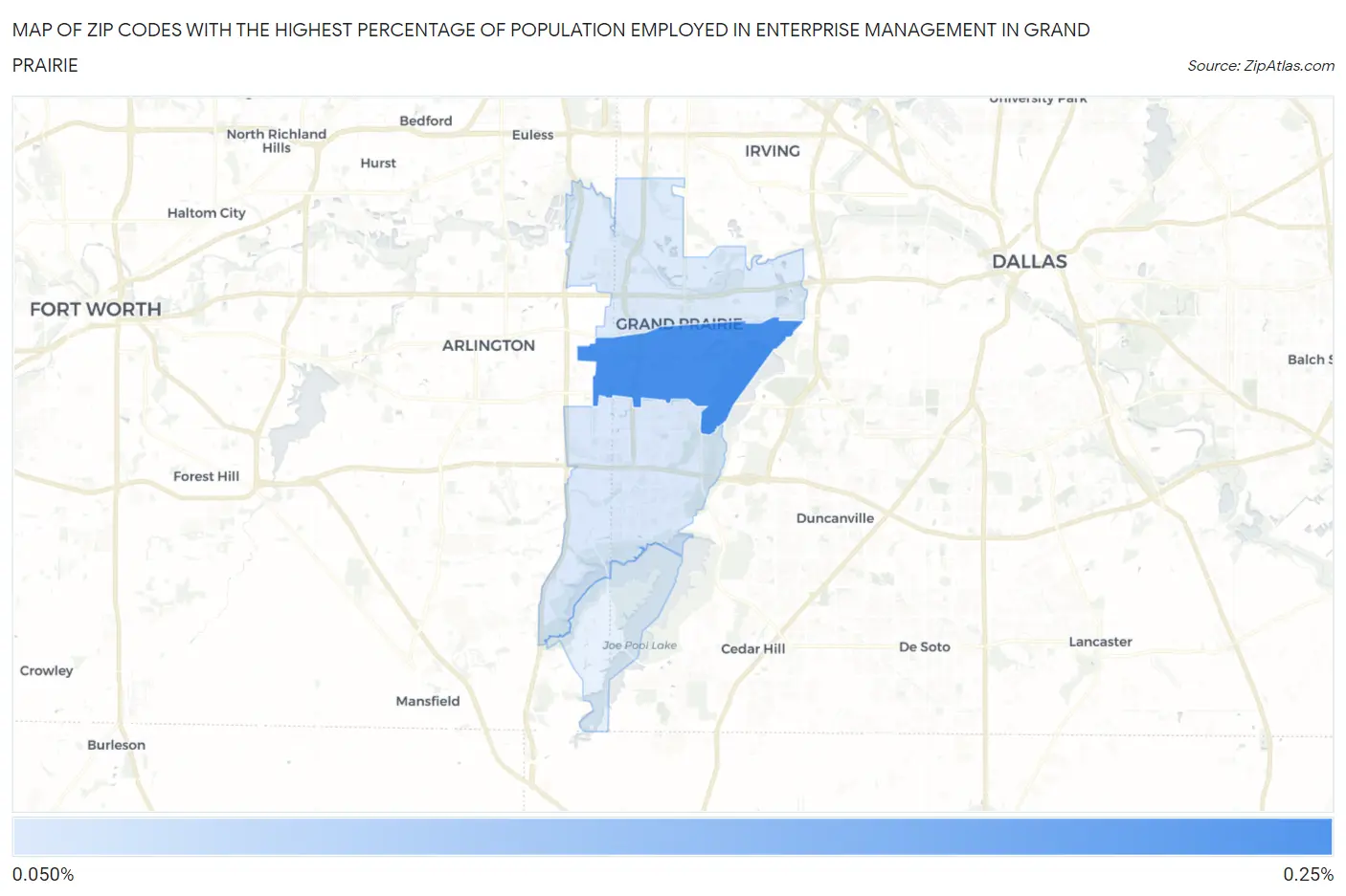 Zip Codes with the Highest Percentage of Population Employed in Enterprise Management in Grand Prairie Map