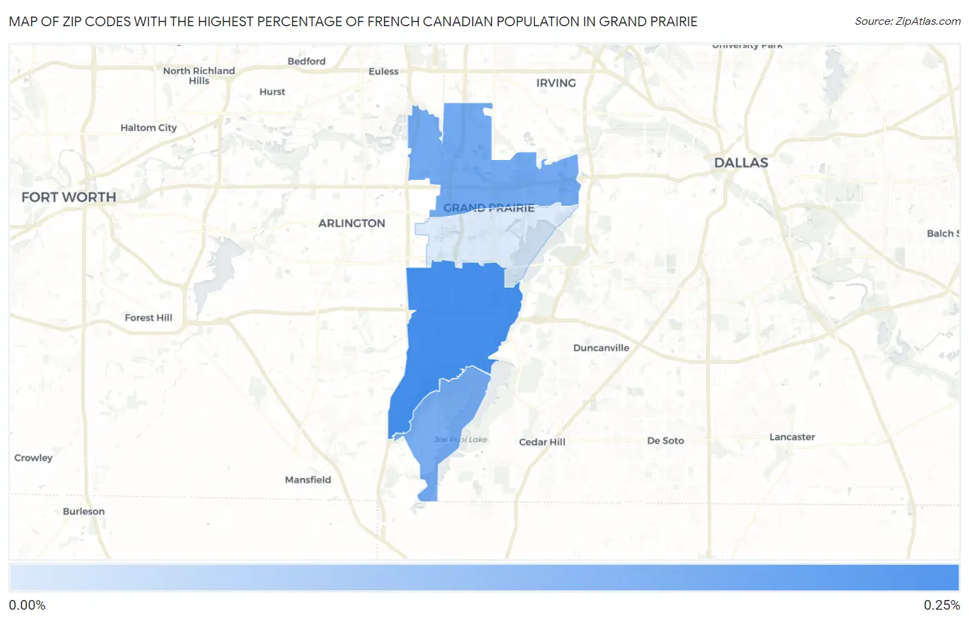 Zip Codes with the Highest Percentage of French Canadian Population in Grand Prairie Map