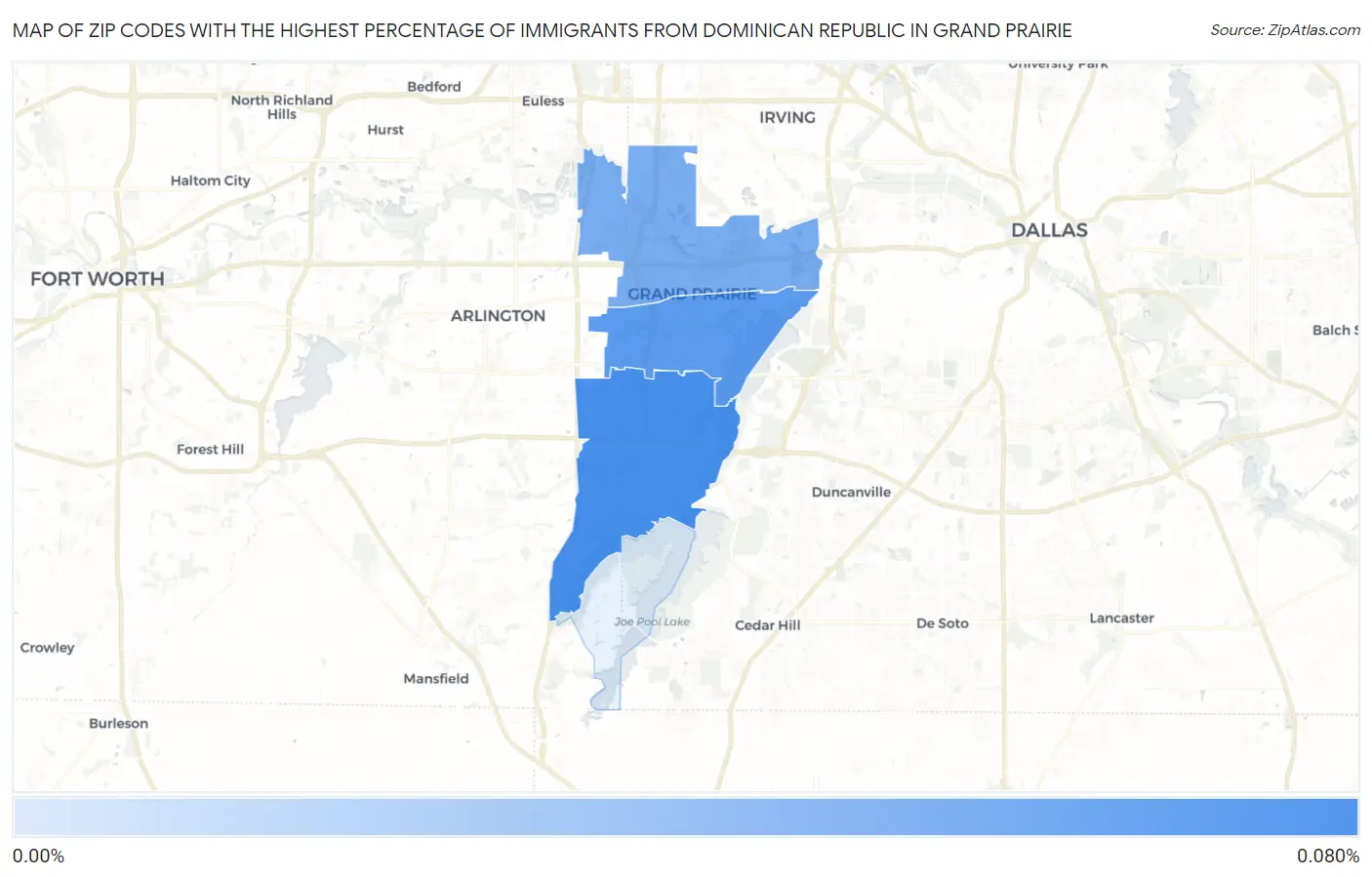 Zip Codes with the Highest Percentage of Immigrants from Dominican Republic in Grand Prairie Map