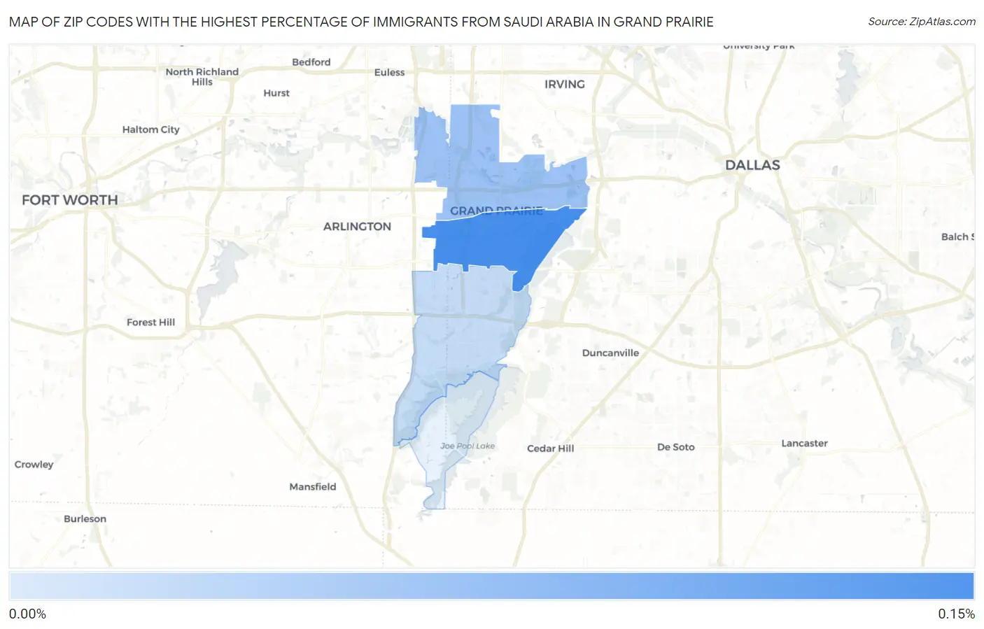 Zip Codes with the Highest Percentage of Immigrants from Saudi Arabia in Grand Prairie Map