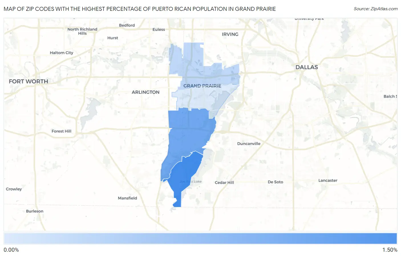 Zip Codes with the Highest Percentage of Puerto Rican Population in Grand Prairie Map