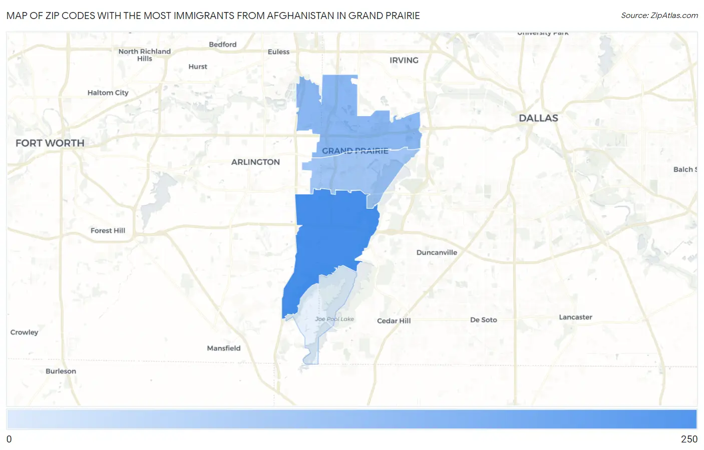 Zip Codes with the Most Immigrants from Afghanistan in Grand Prairie Map