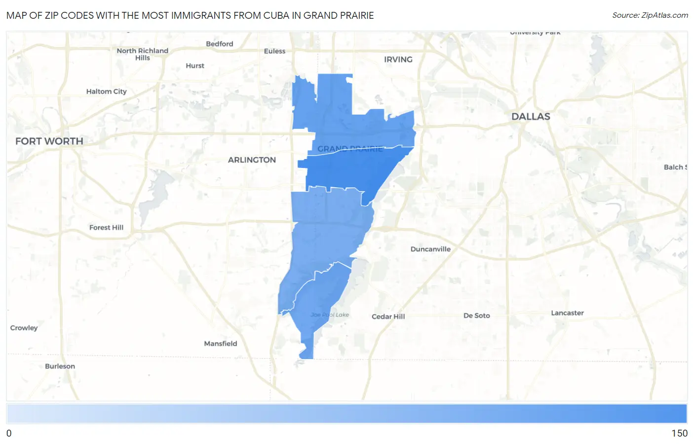 Zip Codes with the Most Immigrants from Cuba in Grand Prairie Map