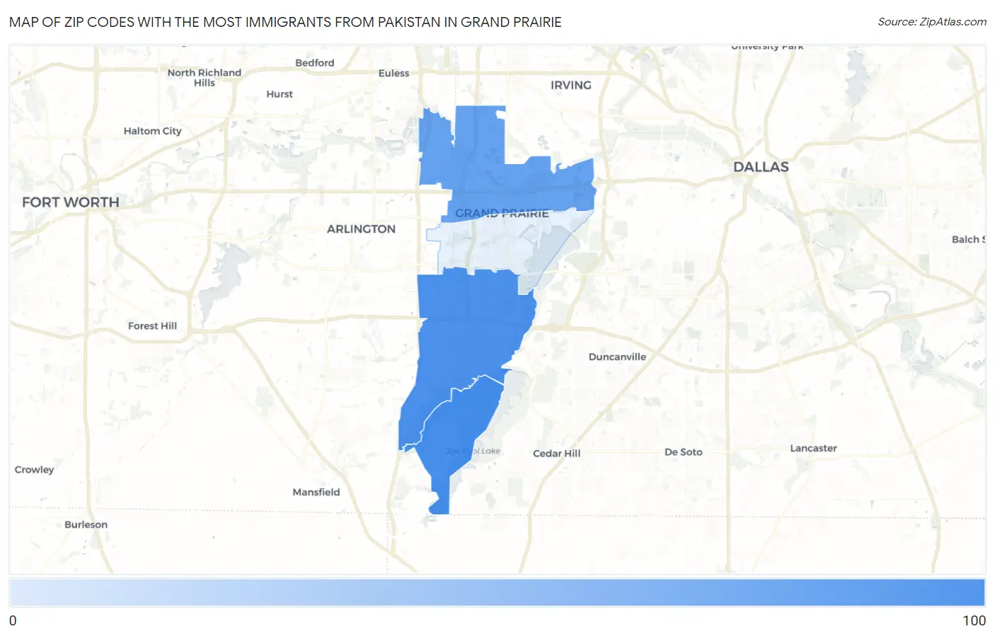 Zip Codes with the Most Immigrants from Pakistan in Grand Prairie Map