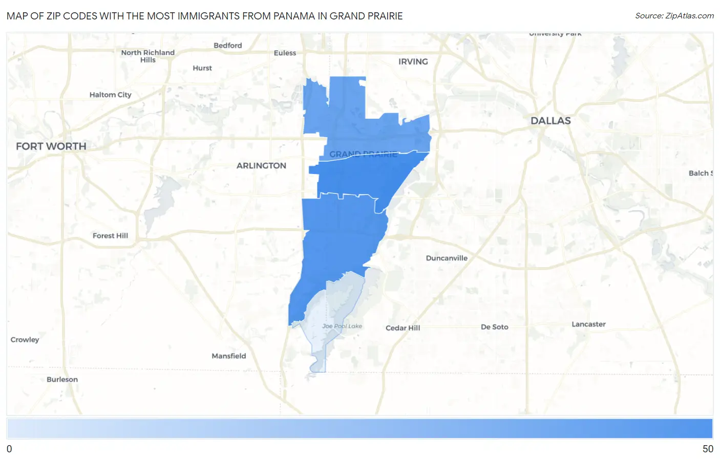 Zip Codes with the Most Immigrants from Panama in Grand Prairie Map