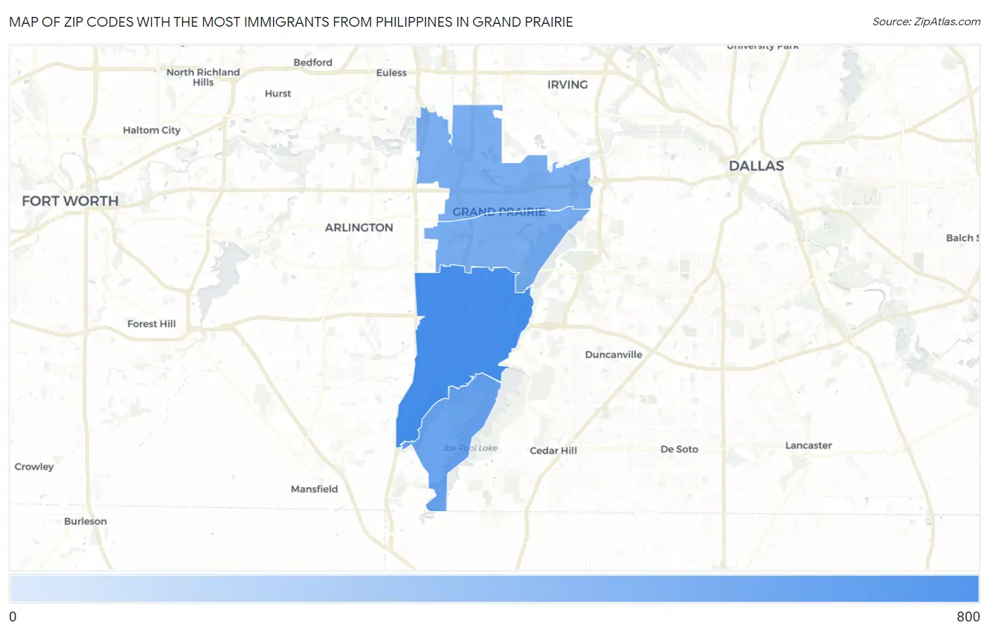 Zip Codes with the Most Immigrants from Philippines in Grand Prairie Map