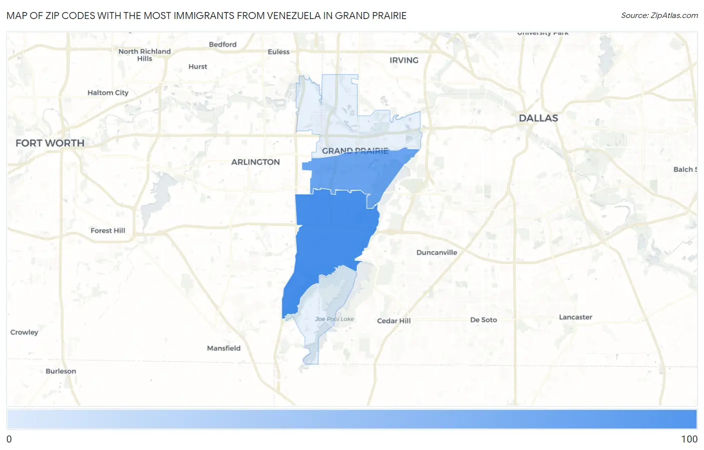 Zip Codes with the Most Immigrants from Venezuela in Grand Prairie Map