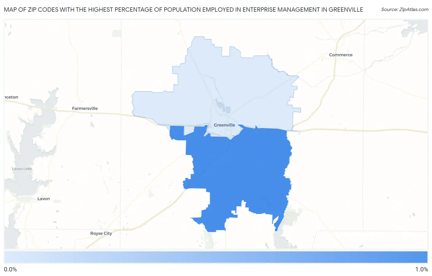 Zip Codes with the Highest Percentage of Population Employed in Enterprise Management in Greenville Map