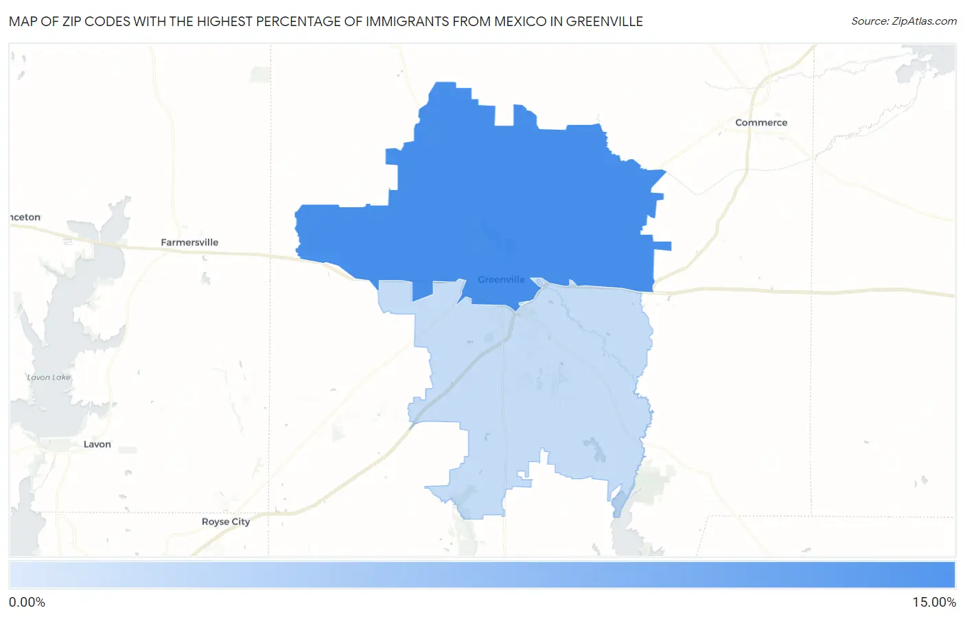 Zip Codes with the Highest Percentage of Immigrants from Mexico in Greenville Map