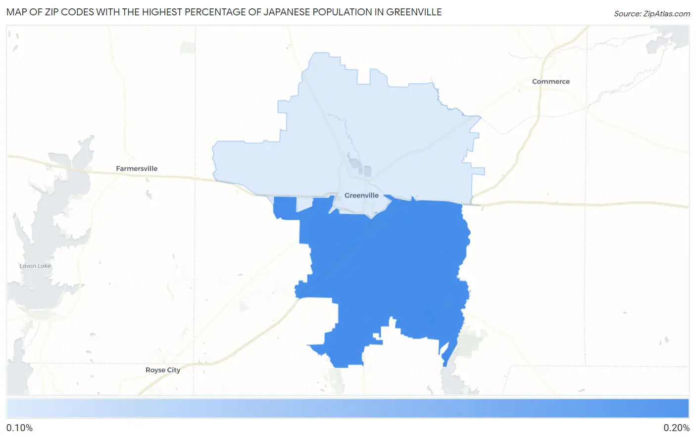 Zip Codes with the Highest Percentage of Japanese Population in Greenville Map