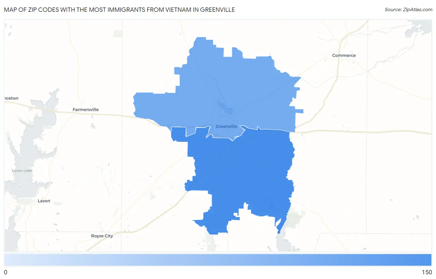 Zip Codes with the Most Immigrants from Vietnam in Greenville Map