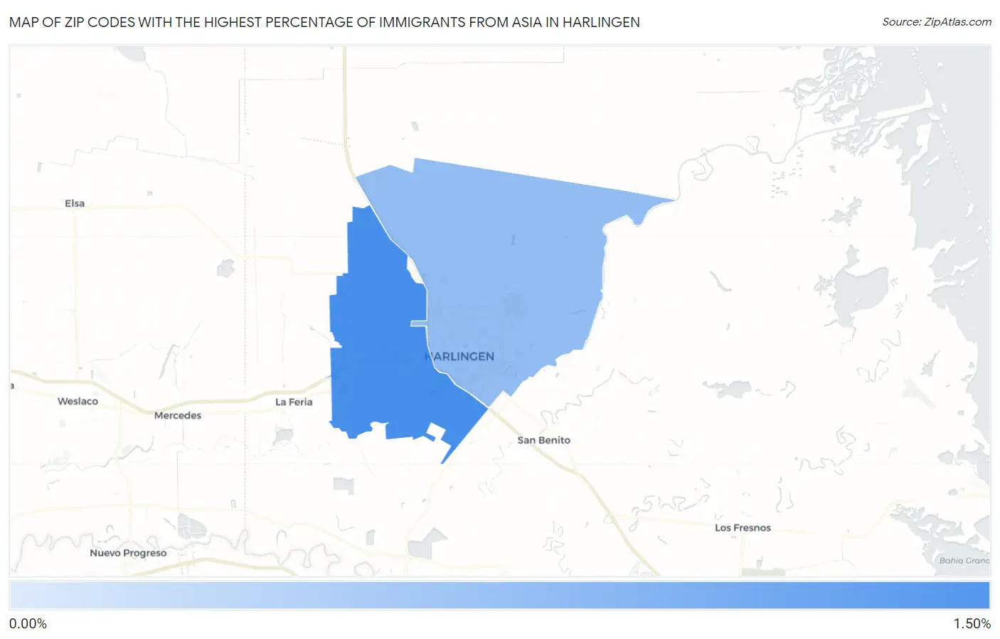 Zip Codes with the Highest Percentage of Immigrants from Asia in Harlingen Map