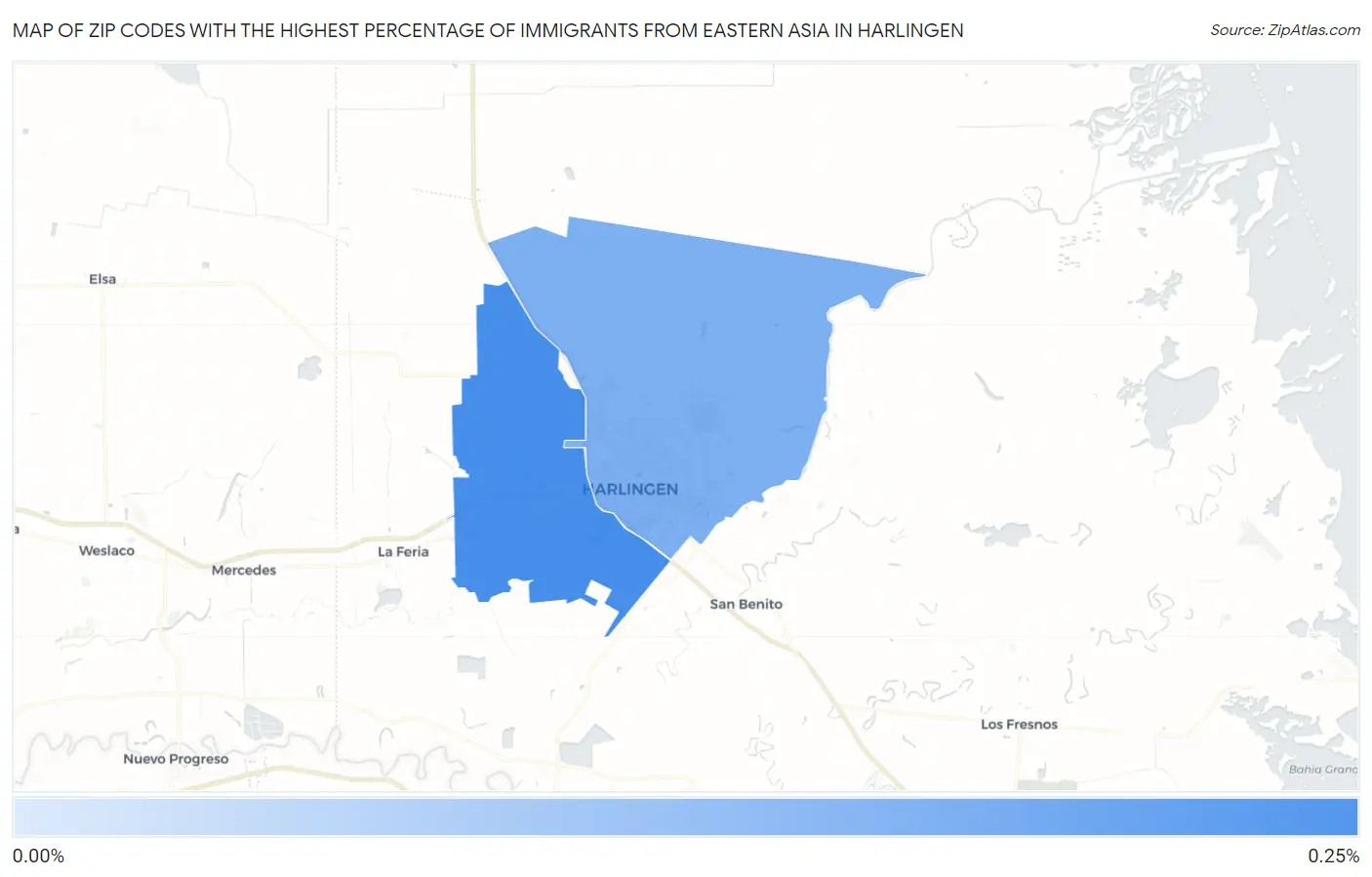 Zip Codes with the Highest Percentage of Immigrants from Eastern Asia in Harlingen Map