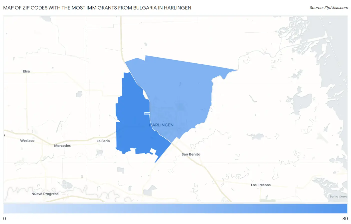 Zip Codes with the Most Immigrants from Bulgaria in Harlingen Map
