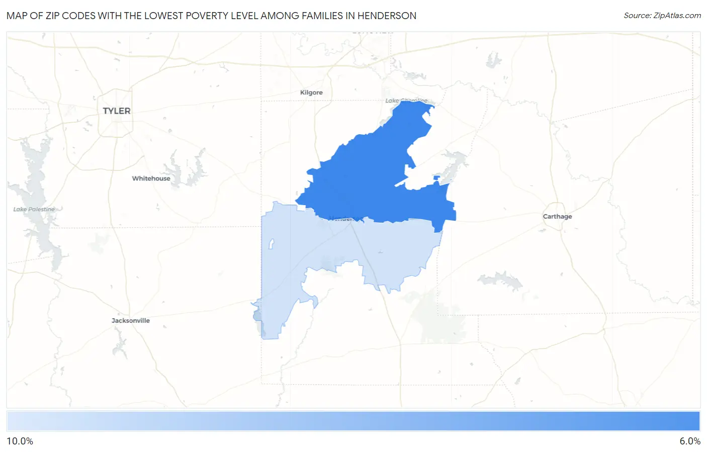 Zip Codes with the Lowest Poverty Level Among Families in Henderson Map