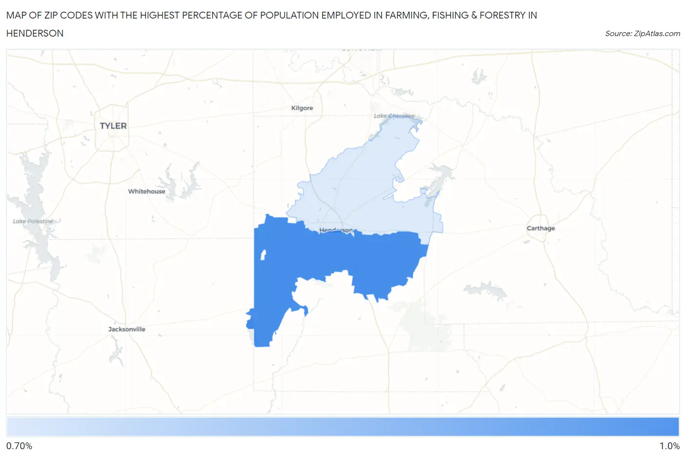 Zip Codes with the Highest Percentage of Population Employed in Farming, Fishing & Forestry in Henderson Map