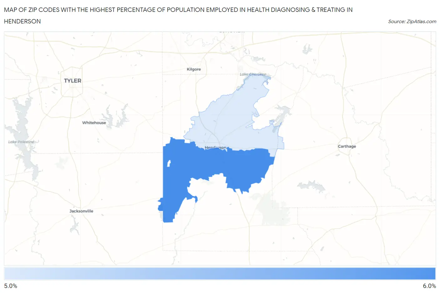 Zip Codes with the Highest Percentage of Population Employed in Health Diagnosing & Treating in Henderson Map