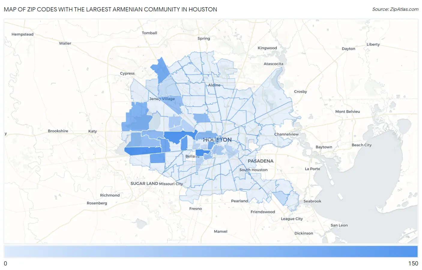 Zip Codes with the Largest Armenian Community in Houston Map