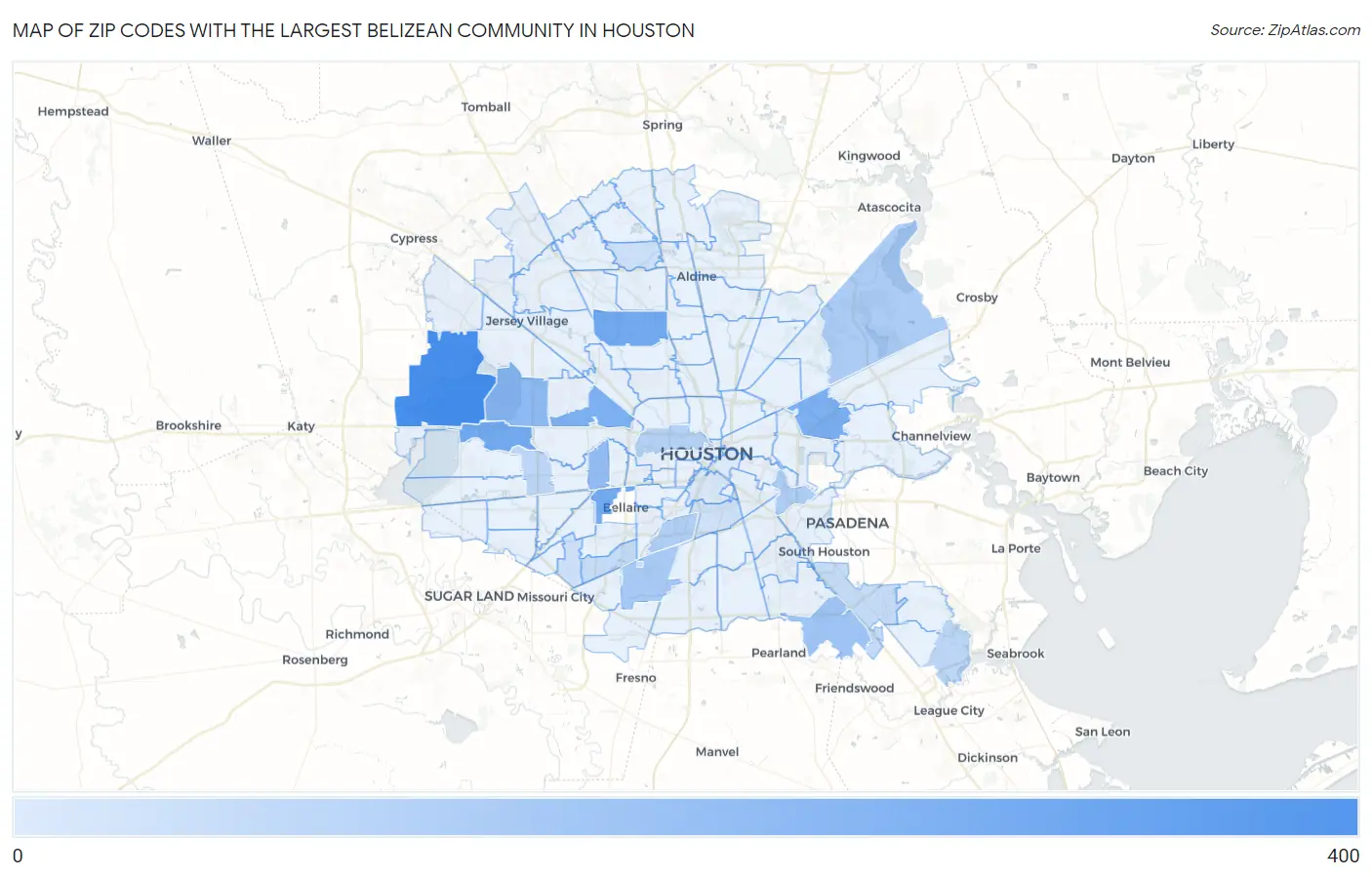 Zip Codes with the Largest Belizean Community in Houston Map