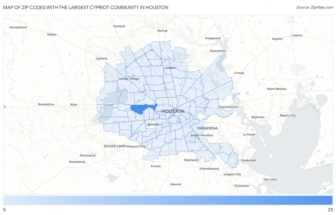 Zip Codes with the Largest Cypriot Community in Houston Map
