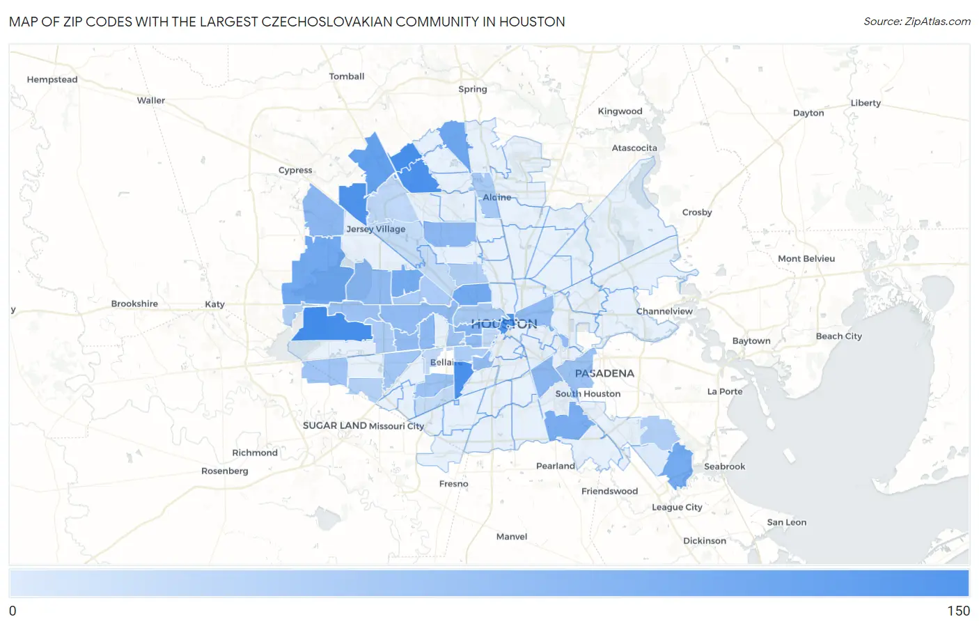 Zip Codes with the Largest Czechoslovakian Community in Houston Map