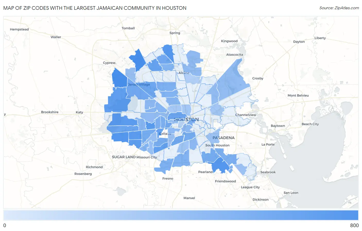 Zip Codes with the Largest Jamaican Community in Houston Map