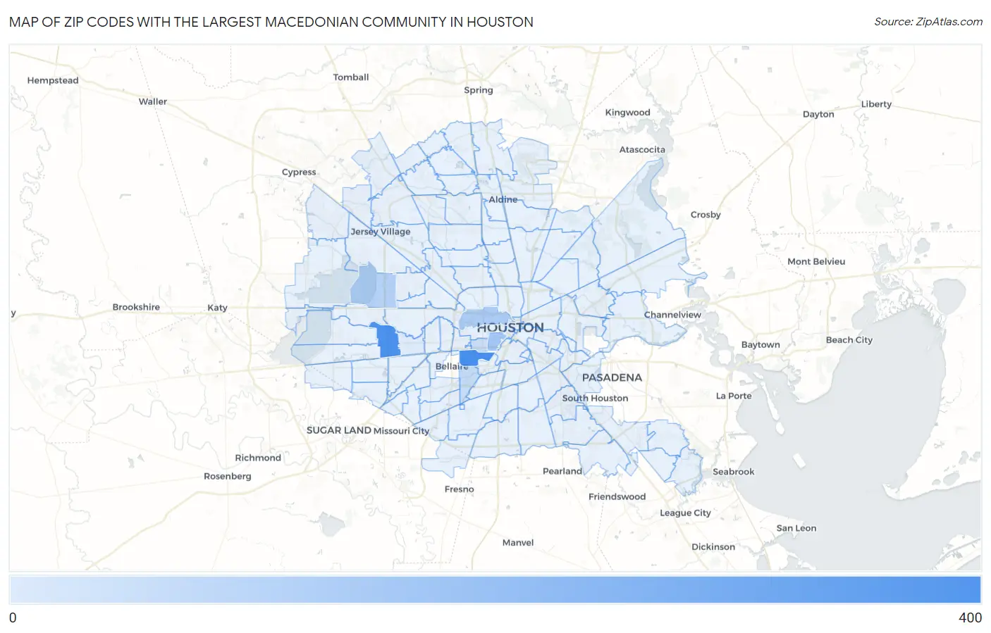Zip Codes with the Largest Macedonian Community in Houston Map