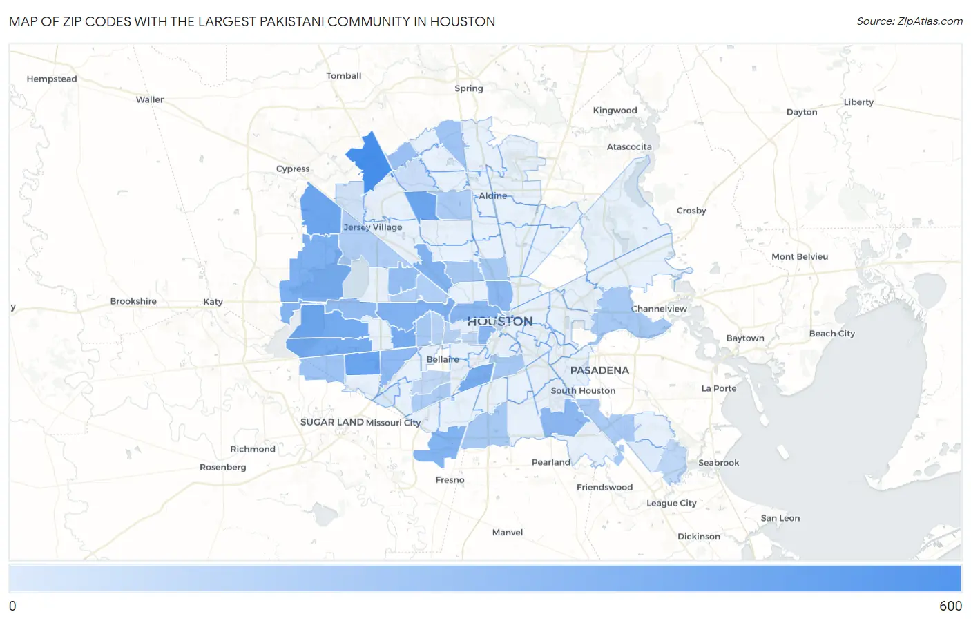 Zip Codes with the Largest Pakistani Community in Houston Map