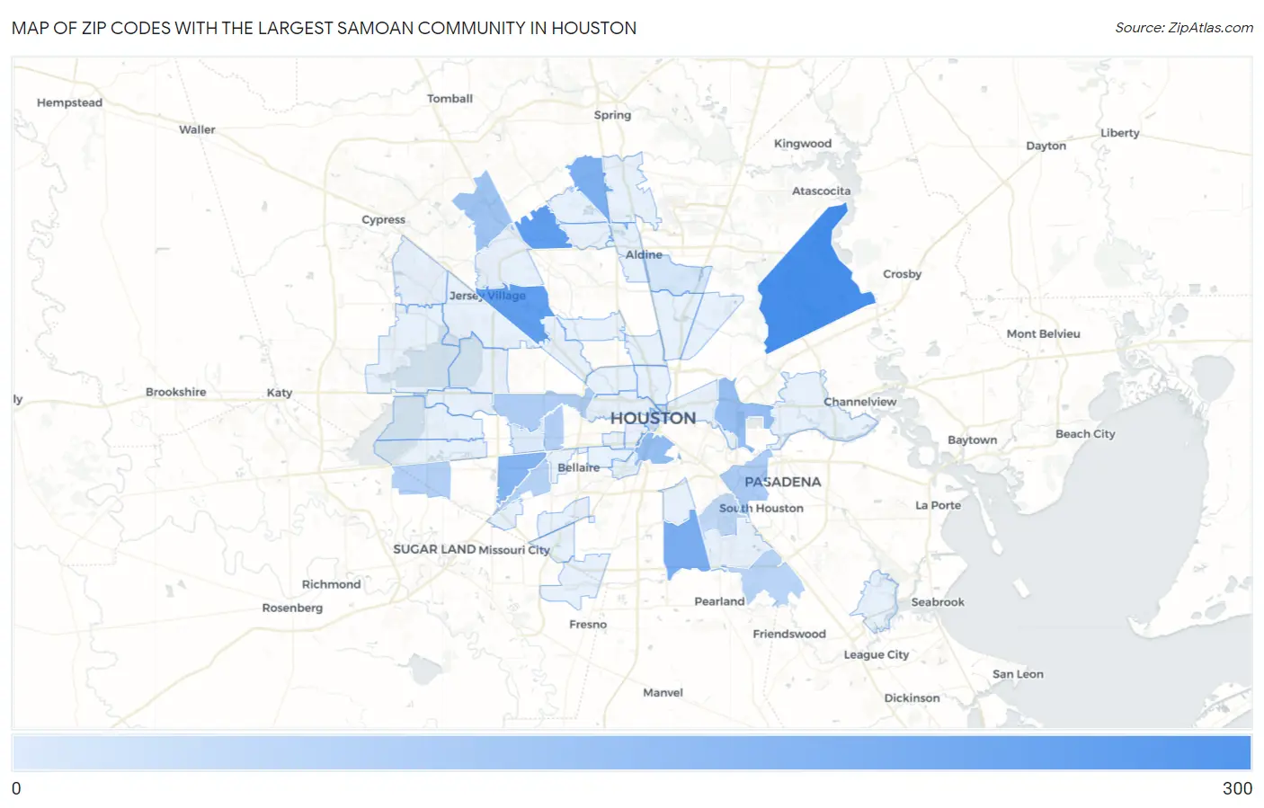 Zip Codes with the Largest Samoan Community in Houston Map