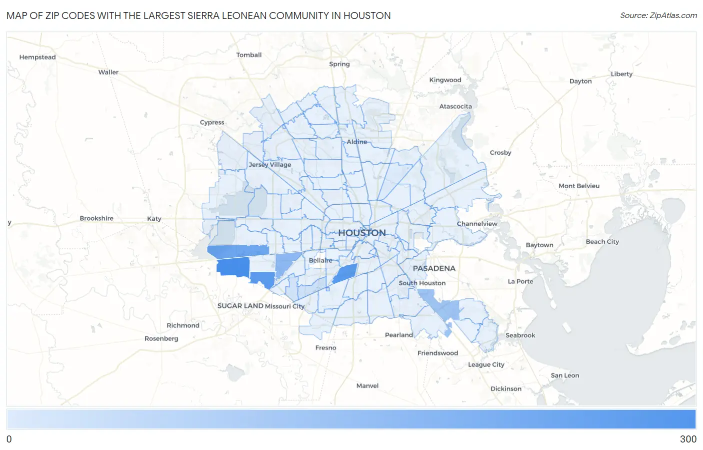 Zip Codes with the Largest Sierra Leonean Community in Houston Map