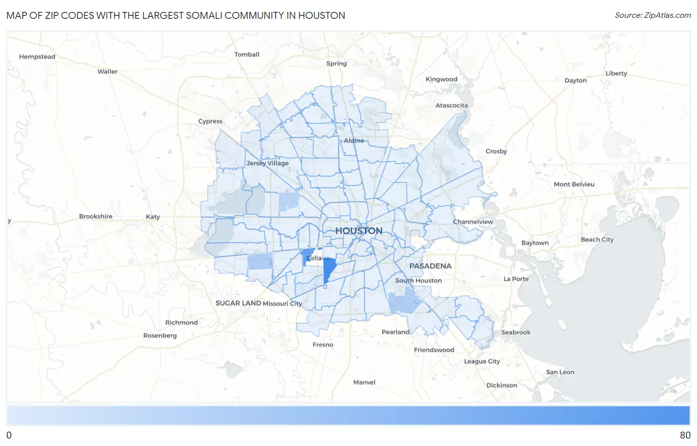 Zip Codes with the Largest Somali Community in Houston Map