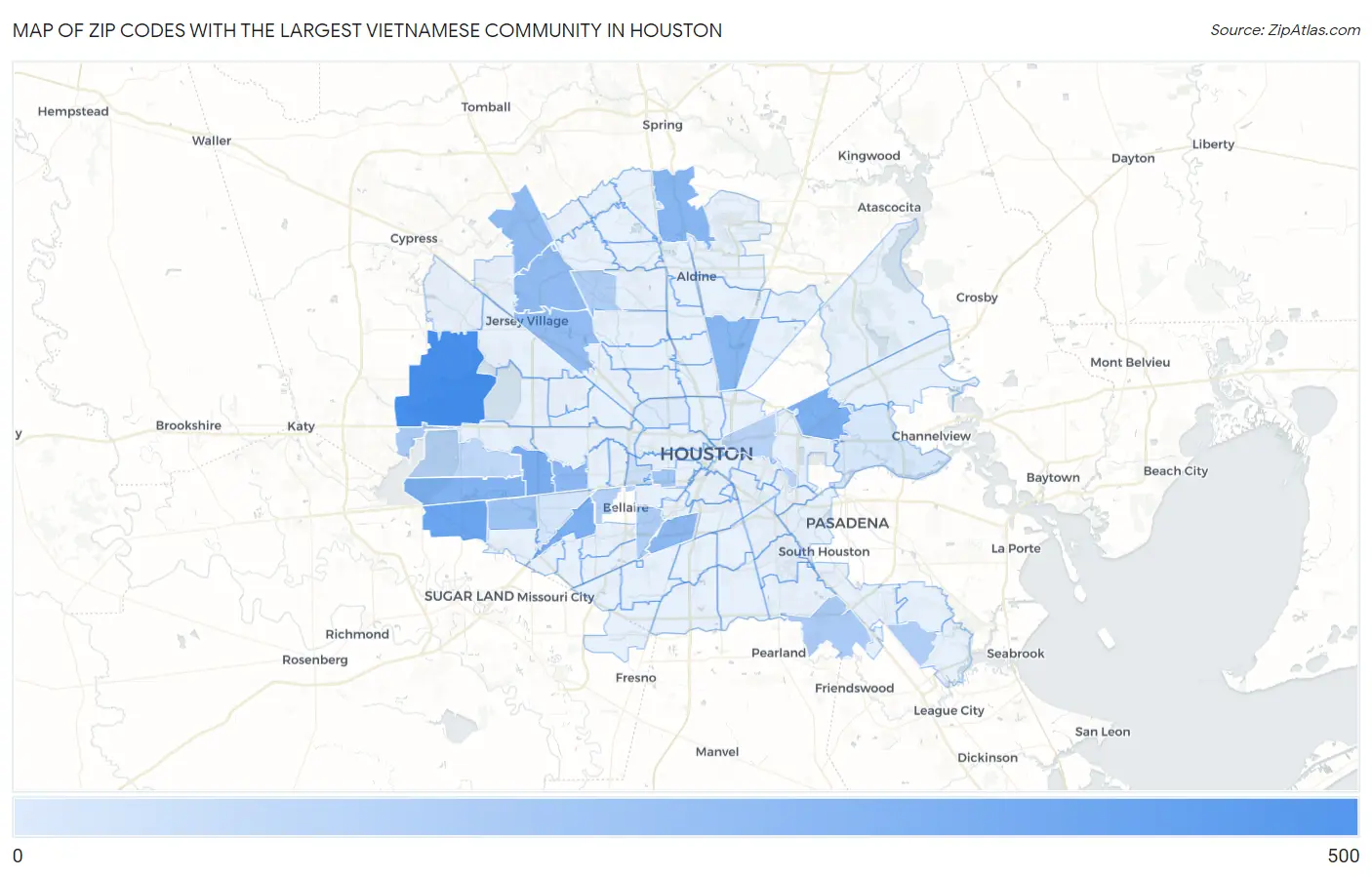 Zip Codes with the Largest Vietnamese Community in Houston Map