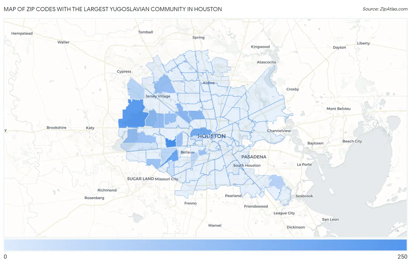 Zip Codes with the Largest Yugoslavian Community in Houston Map
