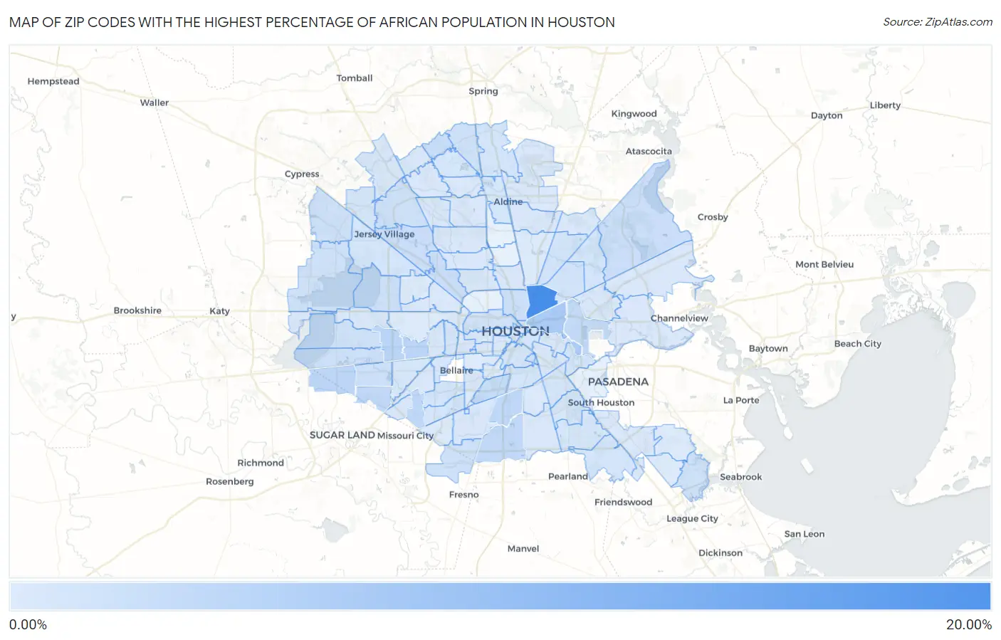 Zip Codes with the Highest Percentage of African Population in Houston Map