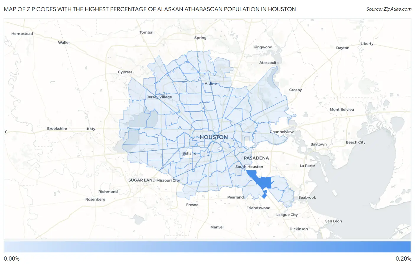 Zip Codes with the Highest Percentage of Alaskan Athabascan Population in Houston Map