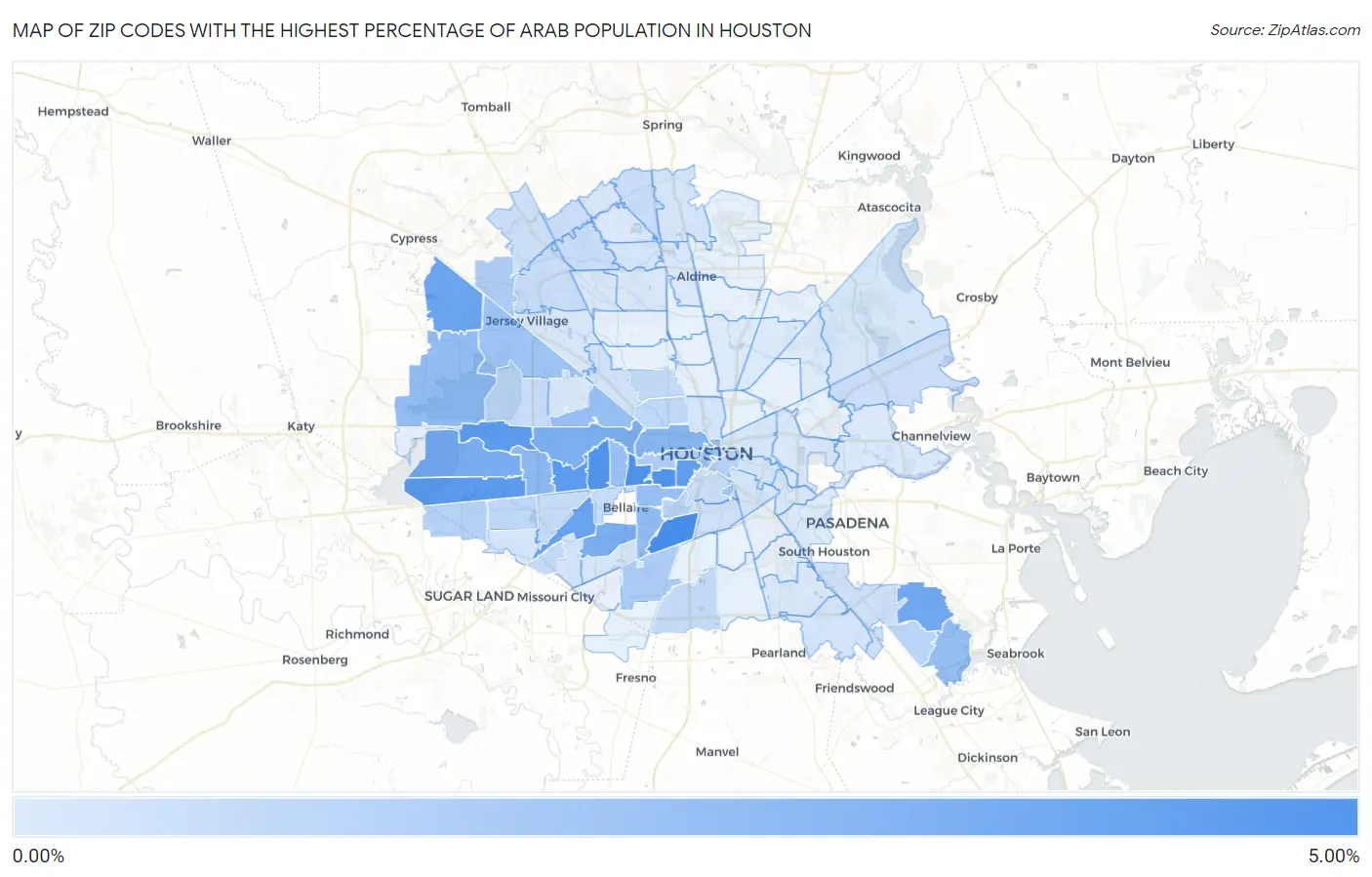 Zip Codes with the Highest Percentage of Arab Population in Houston Map