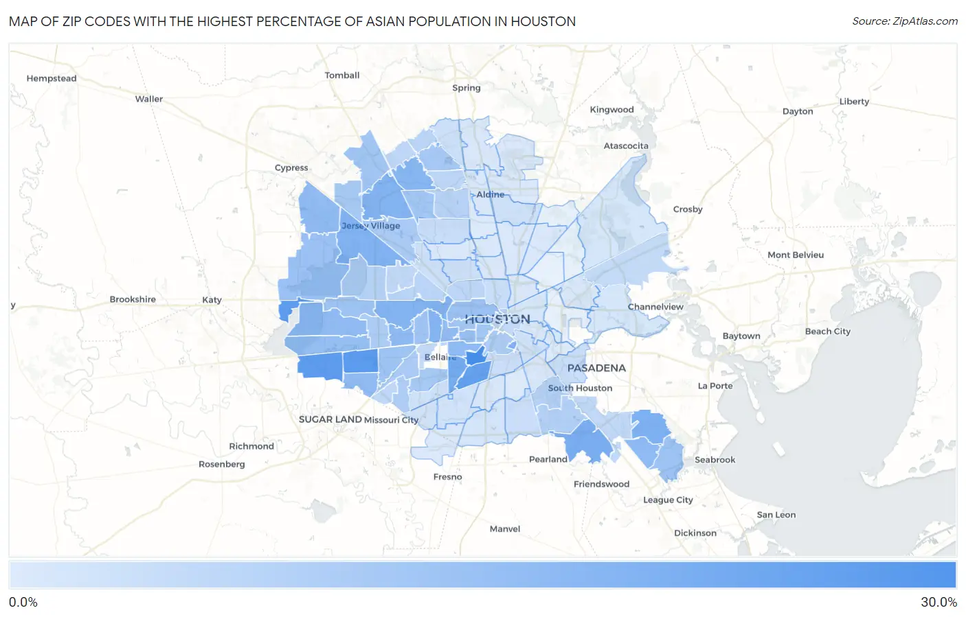 Zip Codes with the Highest Percentage of Asian Population in Houston Map