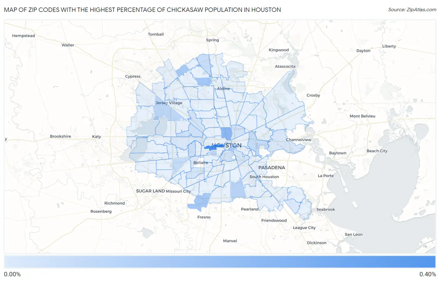 Zip Codes with the Highest Percentage of Chickasaw Population in Houston Map