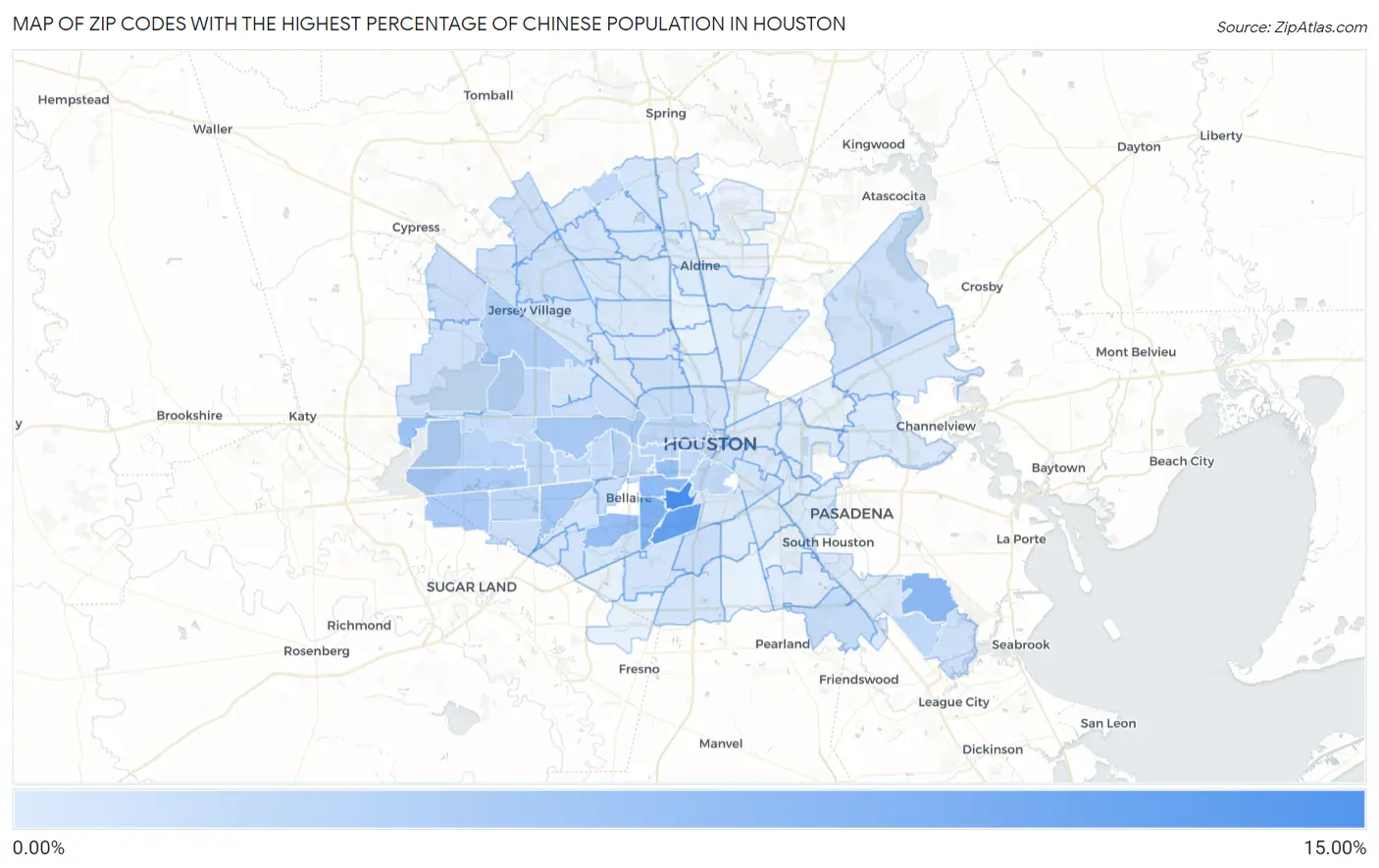 Zip Codes with the Highest Percentage of Chinese Population in Houston Map