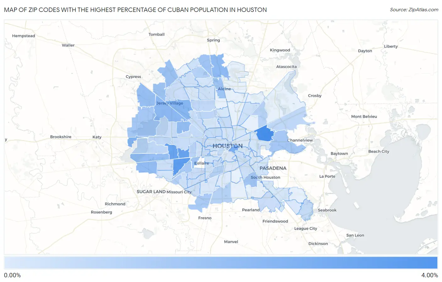 Zip Codes with the Highest Percentage of Cuban Population in Houston Map