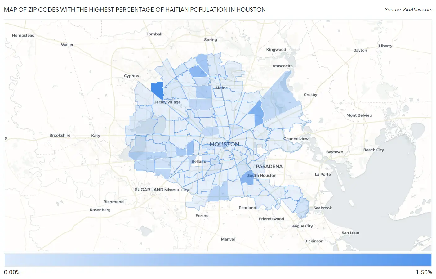 Zip Codes with the Highest Percentage of Haitian Population in Houston Map