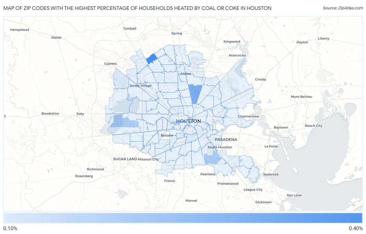 Zip Codes with the Highest Percentage of Households Heated by Coal or Coke in Houston Map
