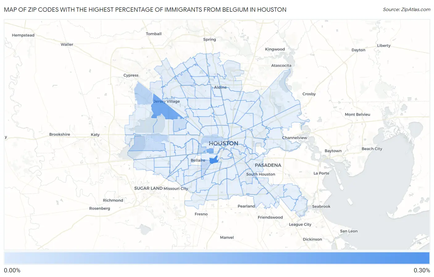 Zip Codes with the Highest Percentage of Immigrants from Belgium in Houston Map