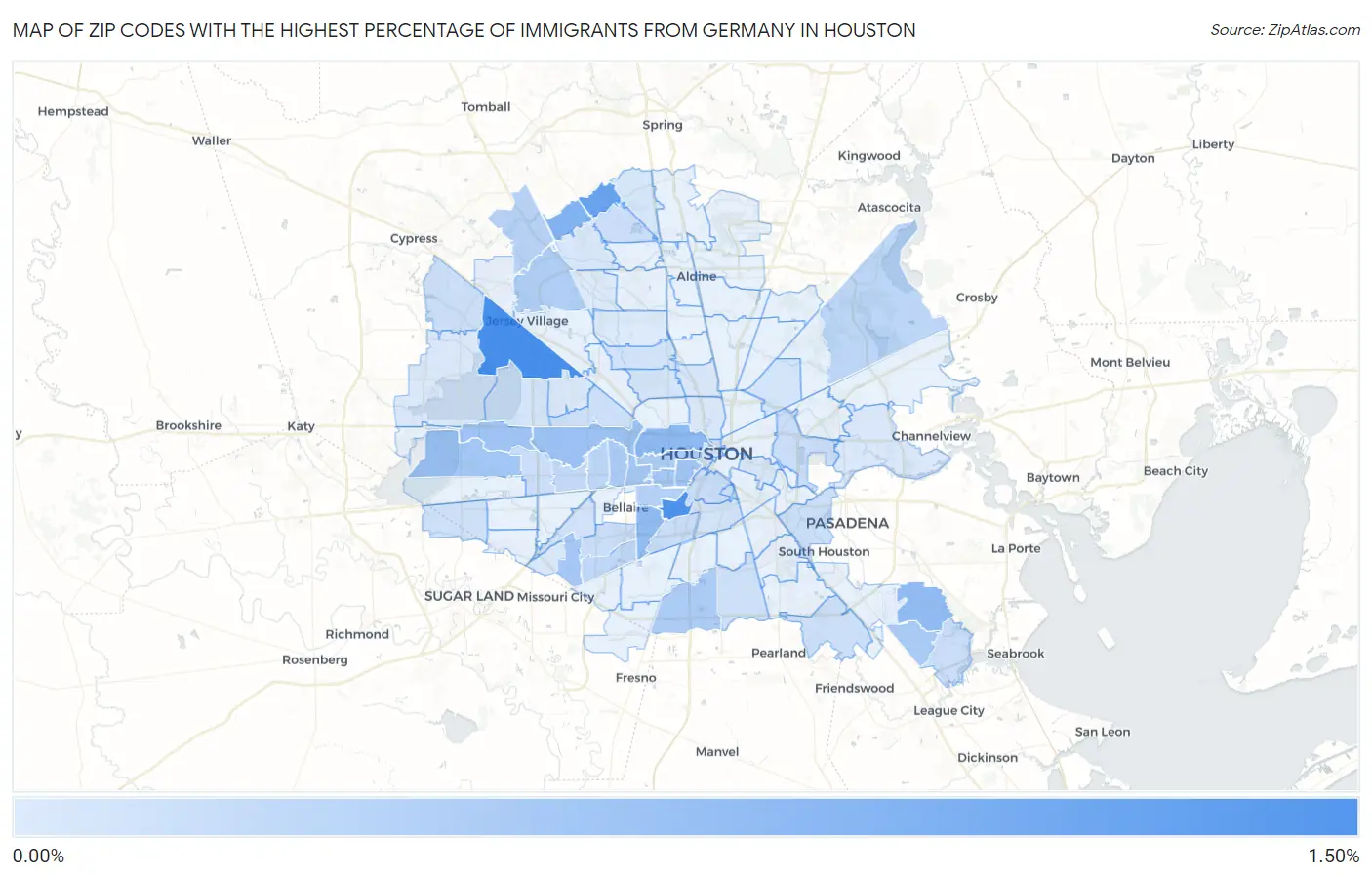 Zip Codes with the Highest Percentage of Immigrants from Germany in Houston Map