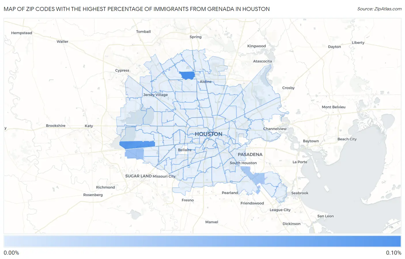 Zip Codes with the Highest Percentage of Immigrants from Grenada in Houston Map